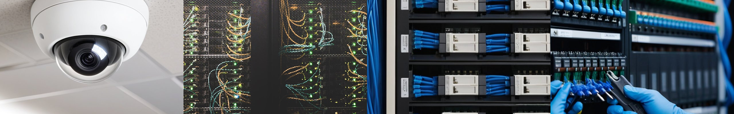 Security installation, server room, structured cabling and field testing collage